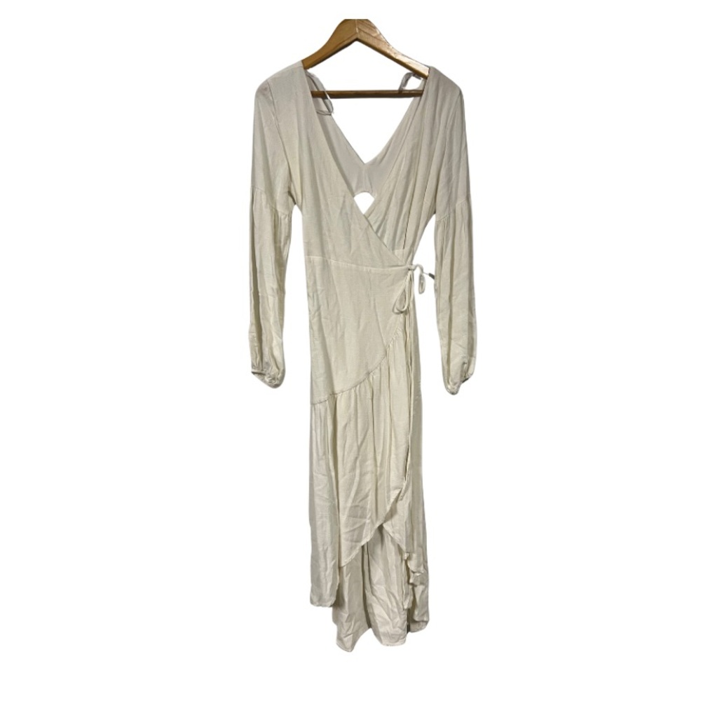 Lulu's Cream Long Sleeve Wrap Dress